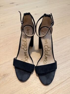 Sam Edelman Black Suede Wide Strap Block Heels sz 8.5